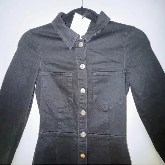 Zara Black Denim Button Front‎ Mini Dress XS NWT - Picture 4 of 14